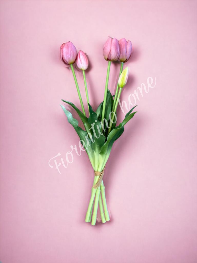 Bouquet di cinque tulipani artificiali rosa antico  - Edg